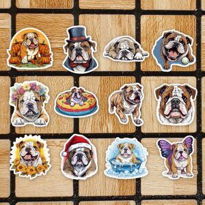 Bulldog Sticker Pack of 12 Vinyl Stickers - Waterproof Die Cut Sticker Set Dogs